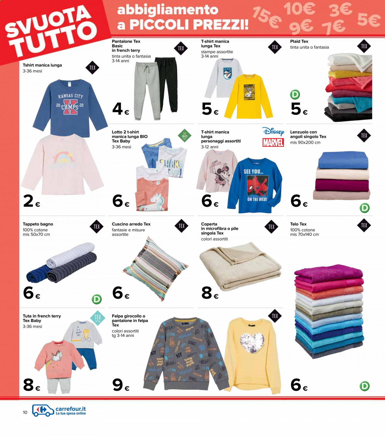 Volantino Carrefour - 6/4/2021 - 21/4/2021 - Prodotti in offerta - Lotto, telo, coperta, cuscino, plaid, tappeto bagno, t-shirt, felpa, tappeto. Pagina 10.