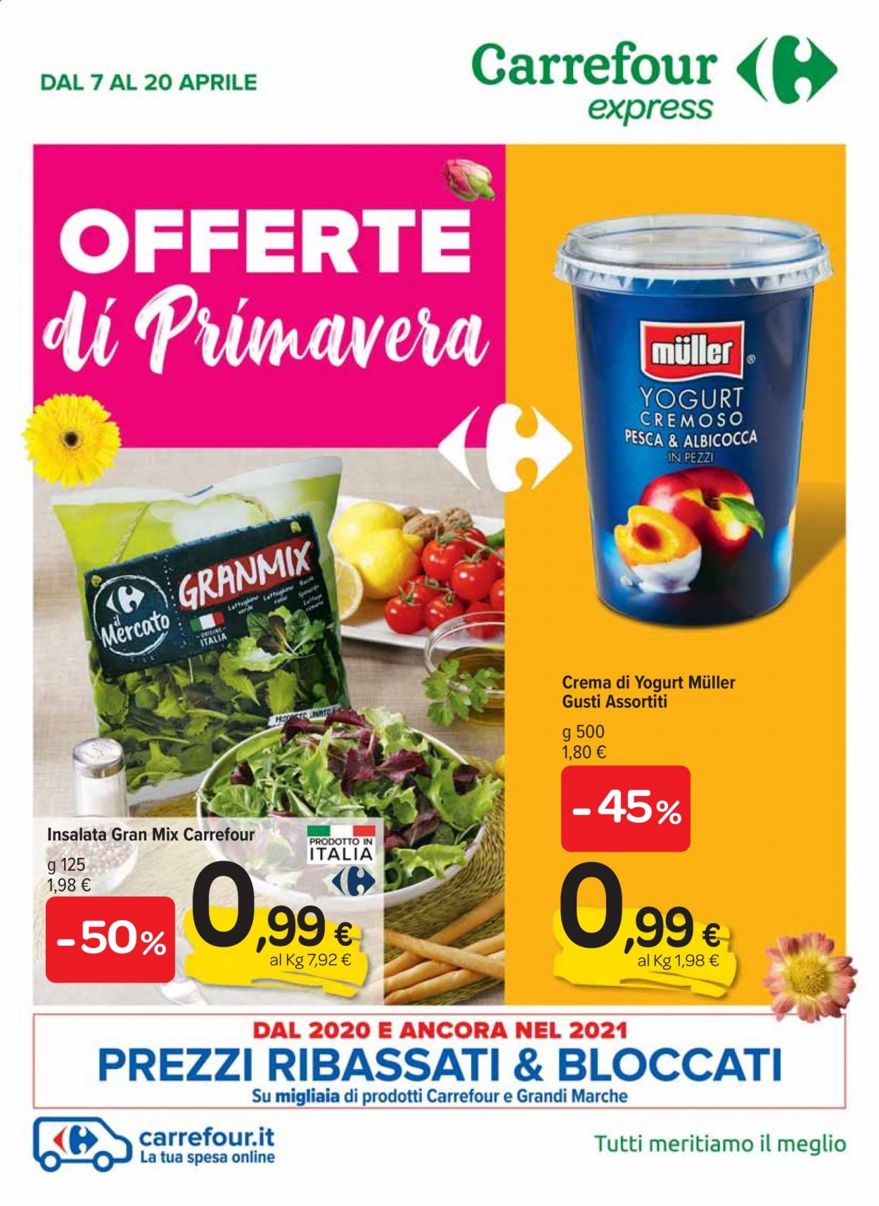 thumbnail - Volantino Carrefour - 7/4/2021 - 20/4/2021 - Prodotti in offerta - crema di yogurt, Müller. Pagina 1.
