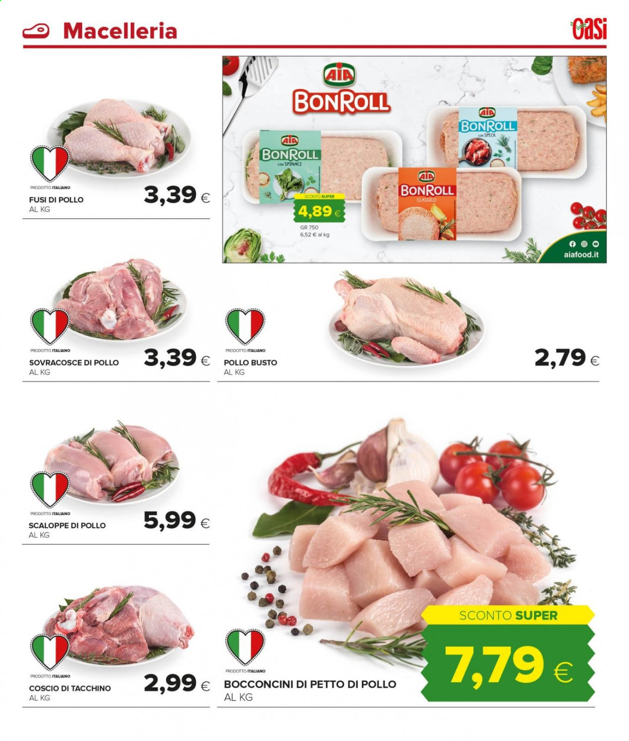 thumbnail - Volantino Oasi - 8/4/2021 - 21/4/2021 - Prodotti in offerta - bocconcini, fusi di pollo, pollo intero, bocconcini di pollo, scaloppine di pollo, AIA, BonRoll. Pagina 9.