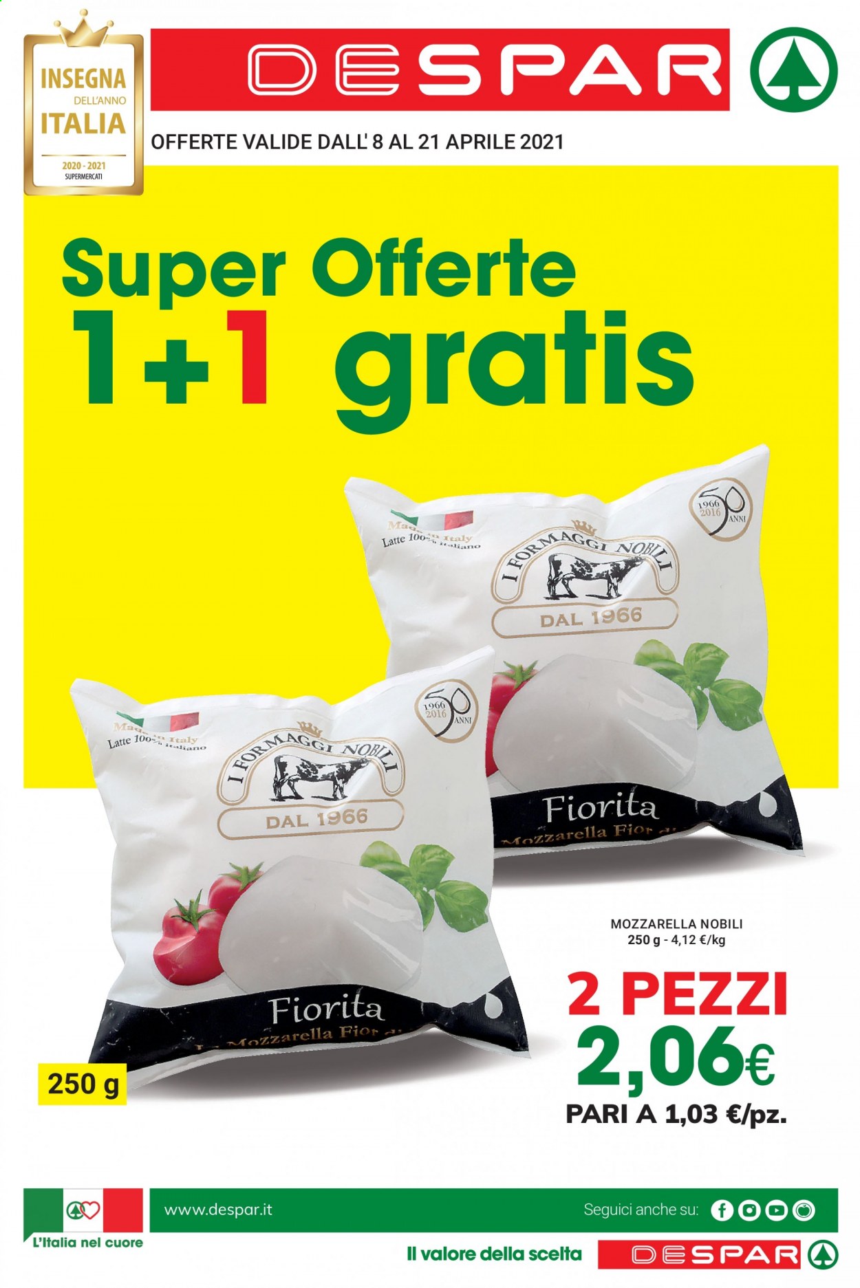 thumbnail - Volantino Despar - 8/4/2021 - 21/4/2021 - Prodotti in offerta - formaggio, mozzarella, latte. Pagina 1.