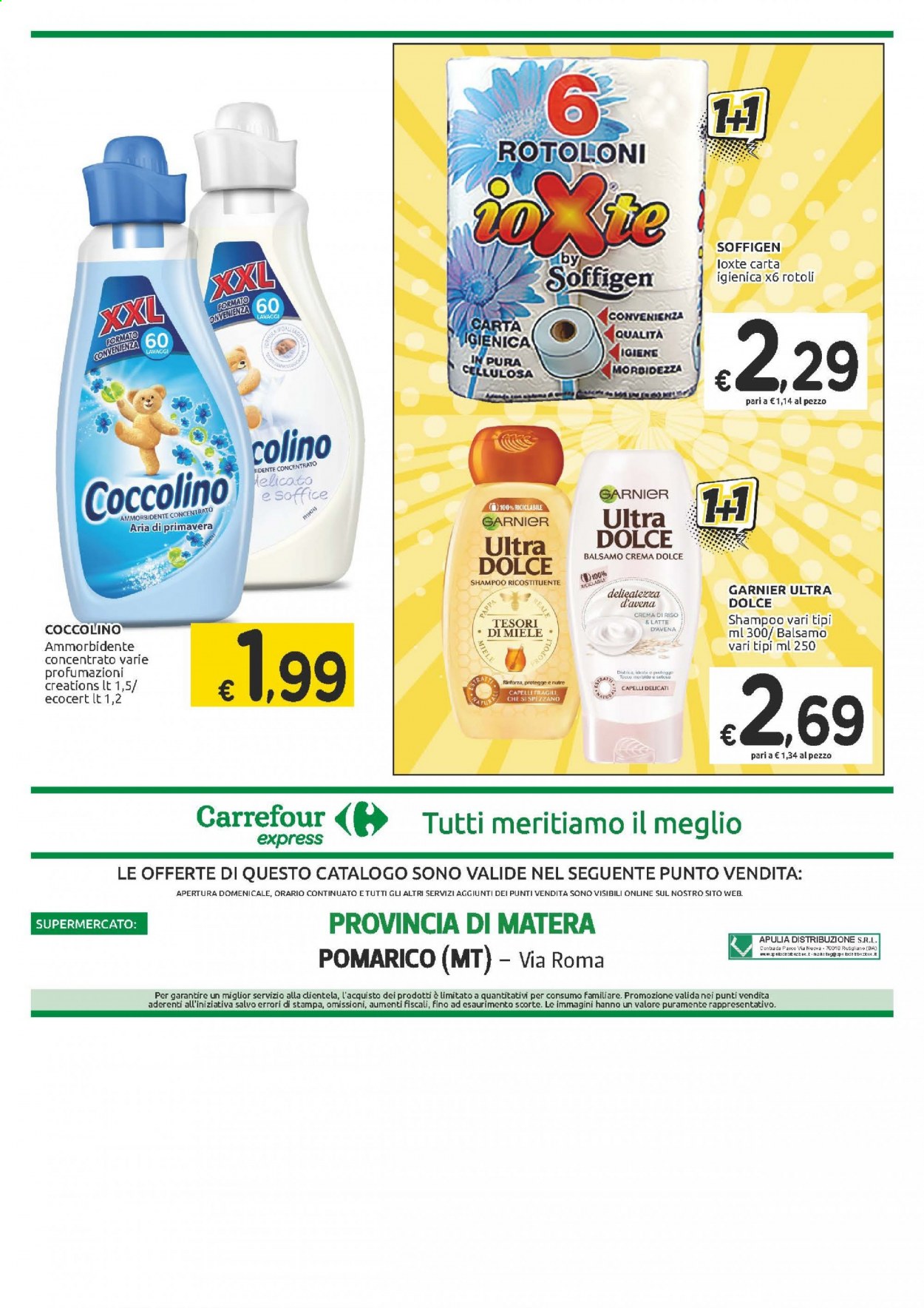 Volantino Carrefour - 7/4/2021 - 17/4/2021 - Prodotti in offerta - Garnier, latte, carta igienica, ammorbidente, shampoo, Ultra Dolce, balsamo. Pagina 8.