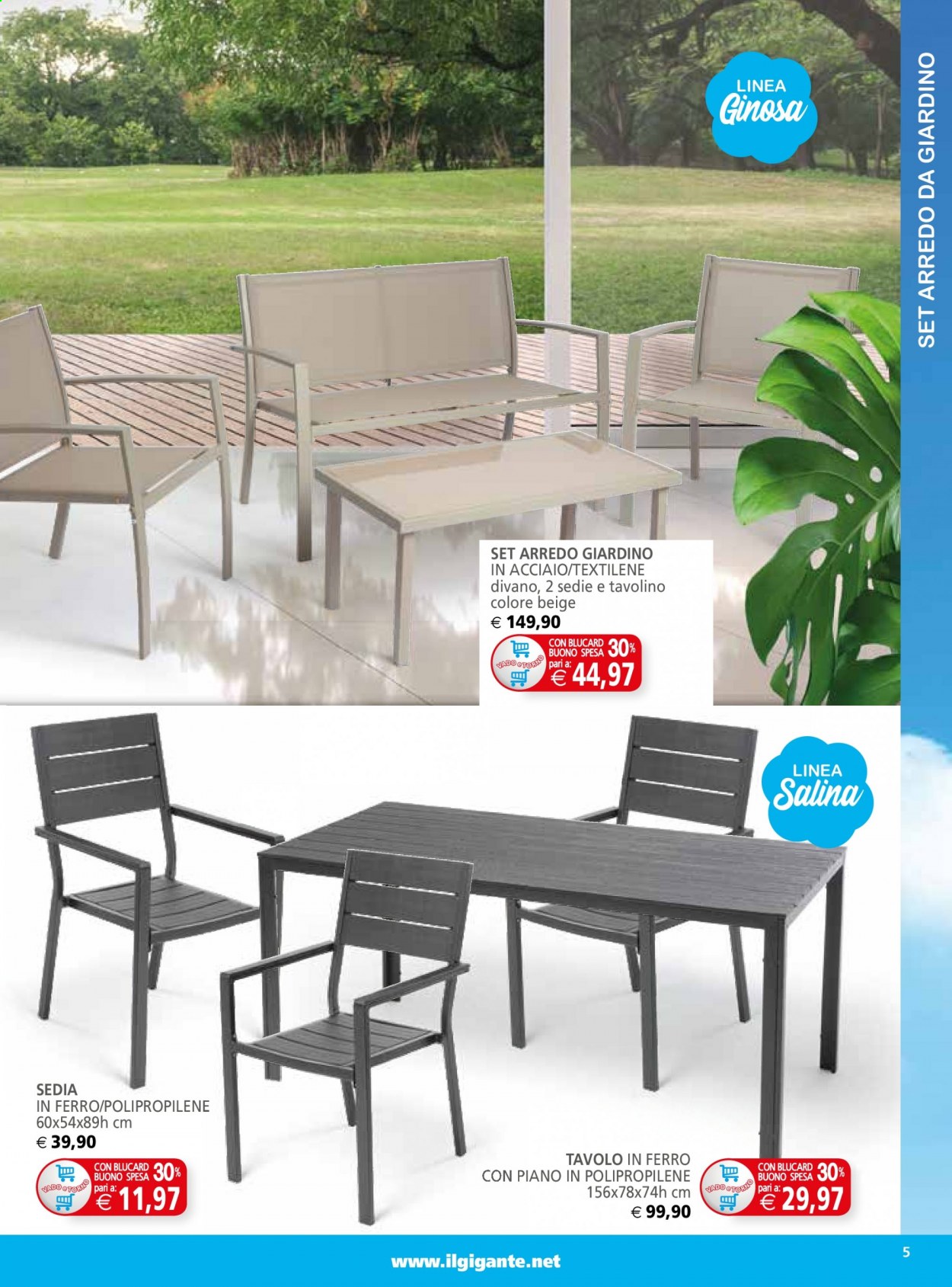 thumbnail - Volantino Il Gigante - 12/4/2021 - 9/5/2021 - Prodotti in offerta - set di mobili da giardino, tavolo, divano, sedia. Pagina 5.