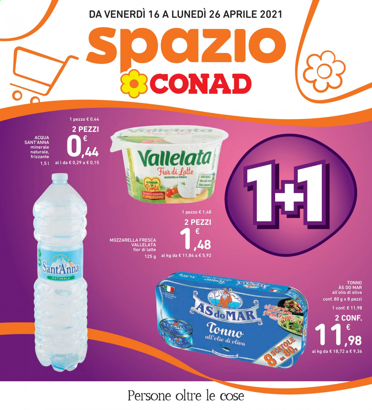 thumbnail - Volantino Conad - 16/4/2021 - 26/4/2021 - Prodotti in offerta - tonno, formaggio, mozzarella, Fior di Latte, Vallelata, tonno sott'olio, AsdoMAR. Pagina 1.