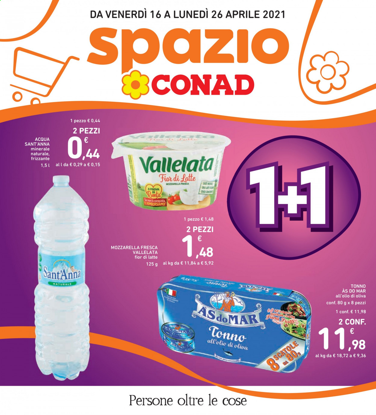 thumbnail - Volantino Conad - 16/4/2021 - 26/4/2021 - Prodotti in offerta - tonno, Fior di Latte, Vallelata, tonno sott'olio, AsdoMAR. Pagina 1.