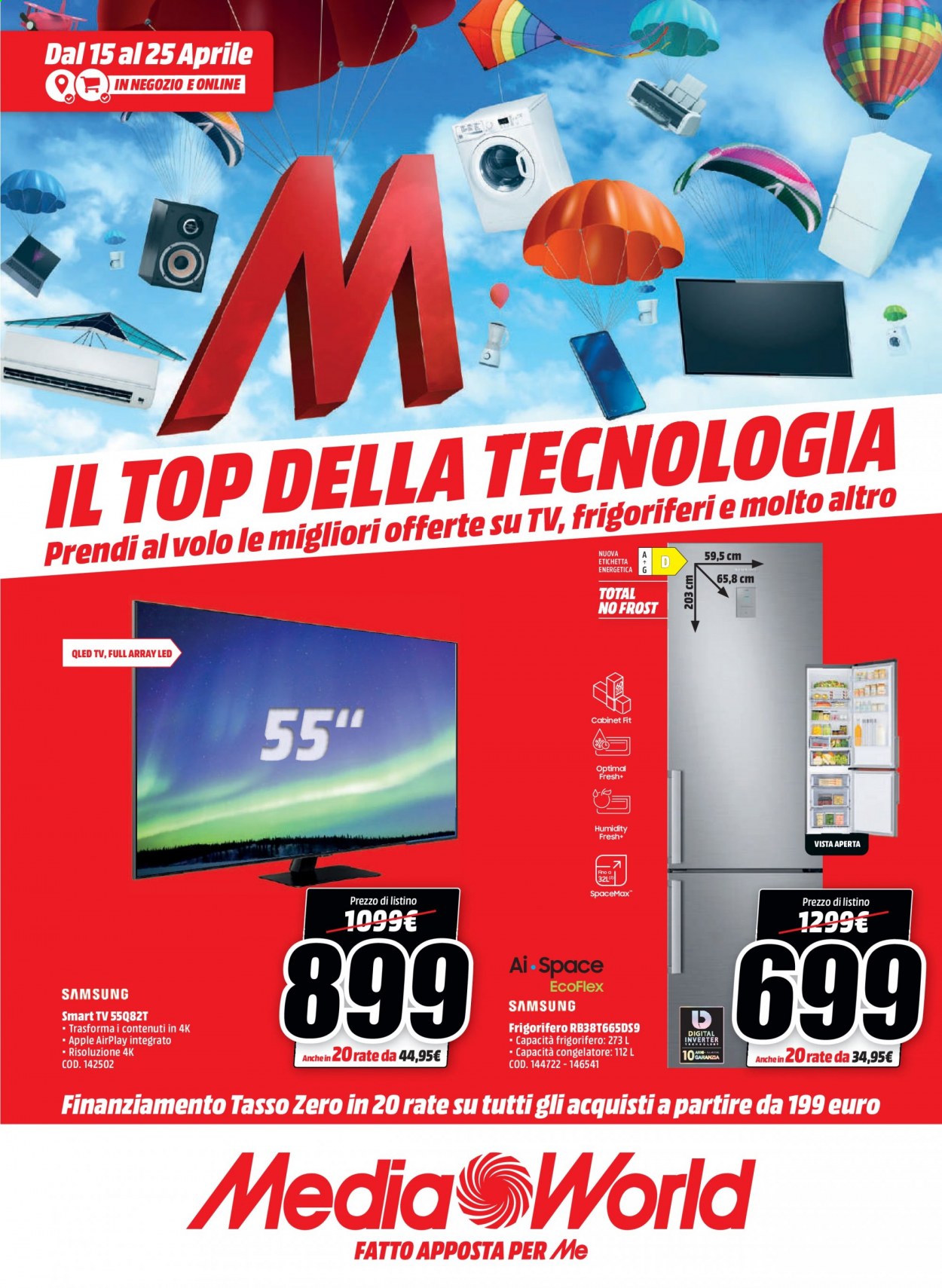 thumbnail - Volantino MediaWorld - 15/4/2021 - 25/4/2021 - Prodotti in offerta - Samsung, Smart TV, televisore, frigorifero, congelatore. Pagina 1.