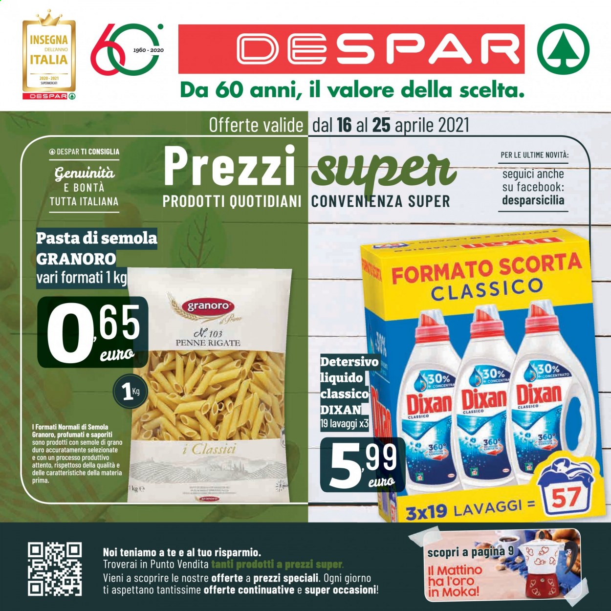thumbnail - Volantino Despar - 16/4/2021 - 25/4/2021 - Prodotti in offerta - pasta, penne, detersivo, Dixan. Pagina 1.
