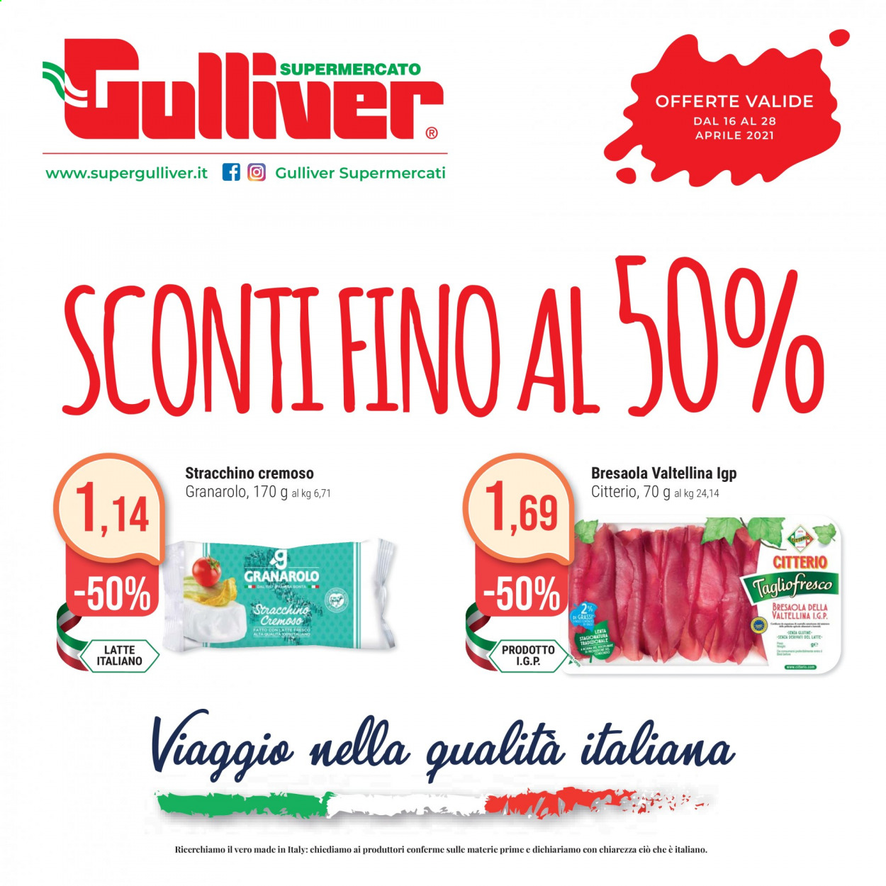 thumbnail - Volantino Gulliver - 16/4/2021 - 28/4/2021 - Prodotti in offerta - Granarolo, bresaola, formaggio, stracchino. Pagina 1.