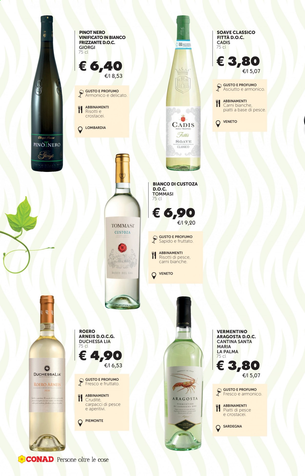 thumbnail - Volantino Conad - 14/4/2021 - 3/5/2021 - Prodotti in offerta - vino bianco, vino rosso, Pinot Nero, vino, Vermentino, Bianco di Custoza, Soave, profumo. Pagina 8.