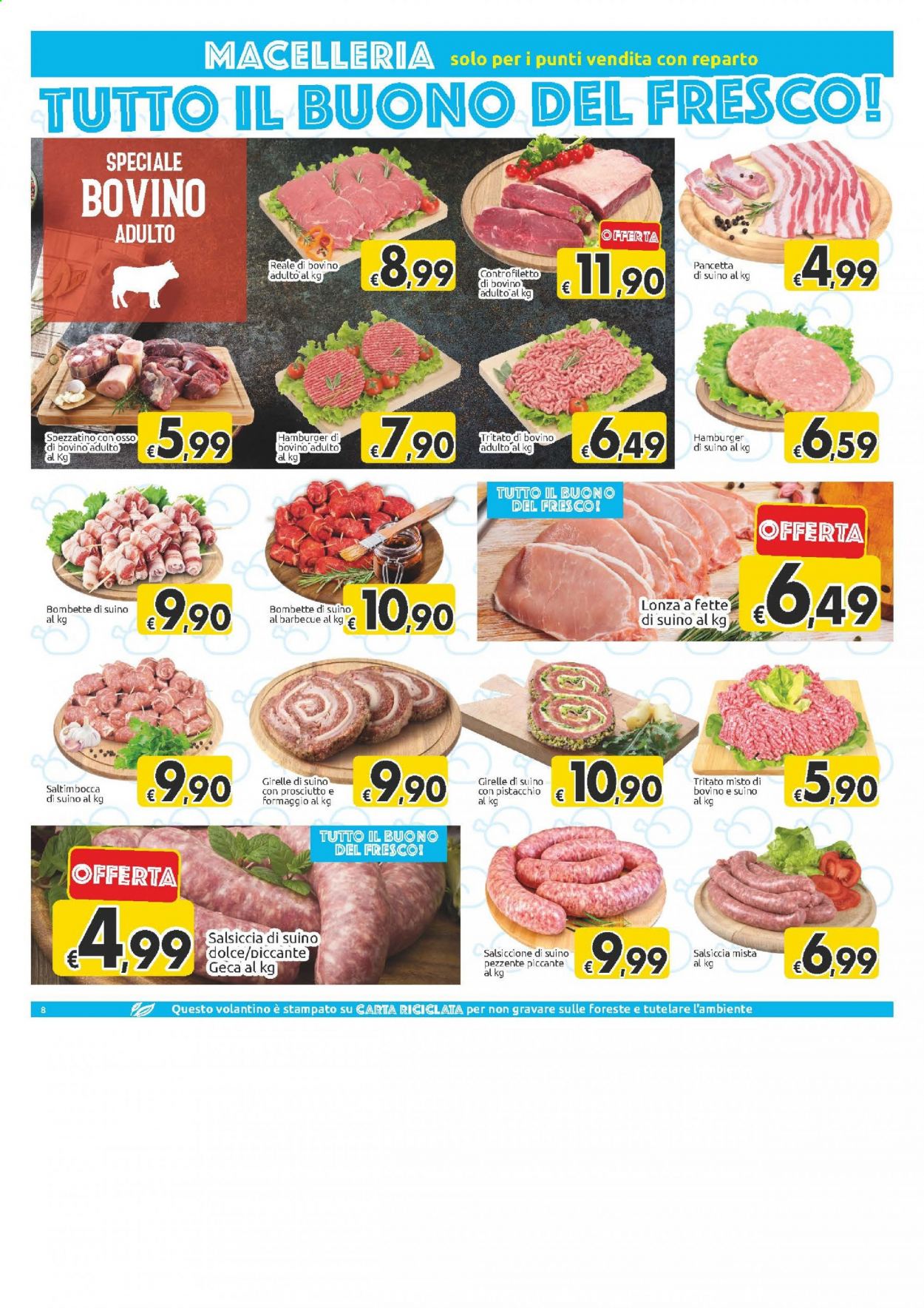 thumbnail - Volantino Carrefour - 14/4/2021 - 26/4/2021 - Prodotti in offerta - spezzatino, controfiletto di manzo, controfiletto, salsiccia, hamburger, pancetta, barbecue. Pagina 8.