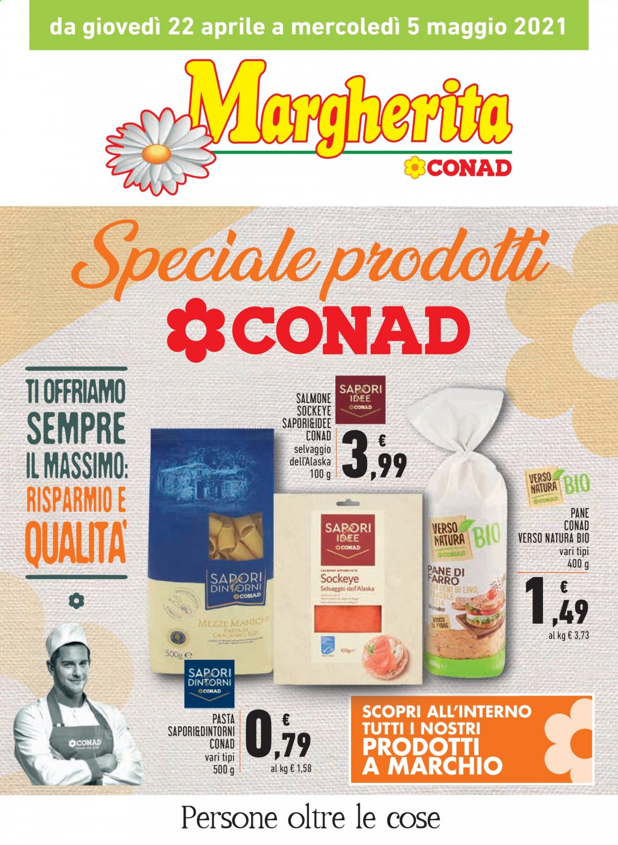 thumbnail - Volantino Conad - 22/4/2021 - 5/5/2021 - Prodotti in offerta - pane, salmone, pasta. Pagina 1.