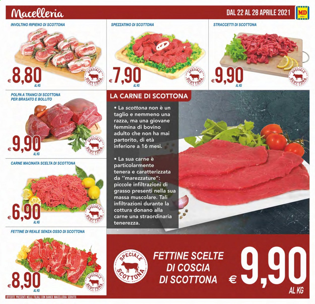 thumbnail - Volantino MD Discount - 22/4/2021 - 28/4/2021 - Prodotti in offerta - spezzatino, manzo, spezzatino di bovino, scottona, carne macinata. Pagina 3.