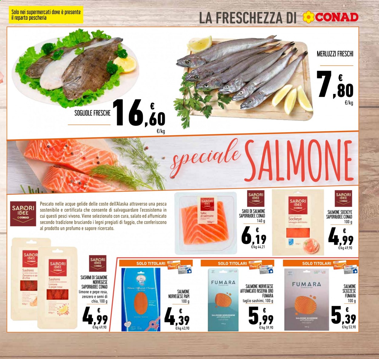 thumbnail - Volantino Conad - 19/4/2021 - 25/4/2021 - Prodotti in offerta - sogliola, salmone affumicato, salmone norvegese affumicato, profumo. Pagina 3.
