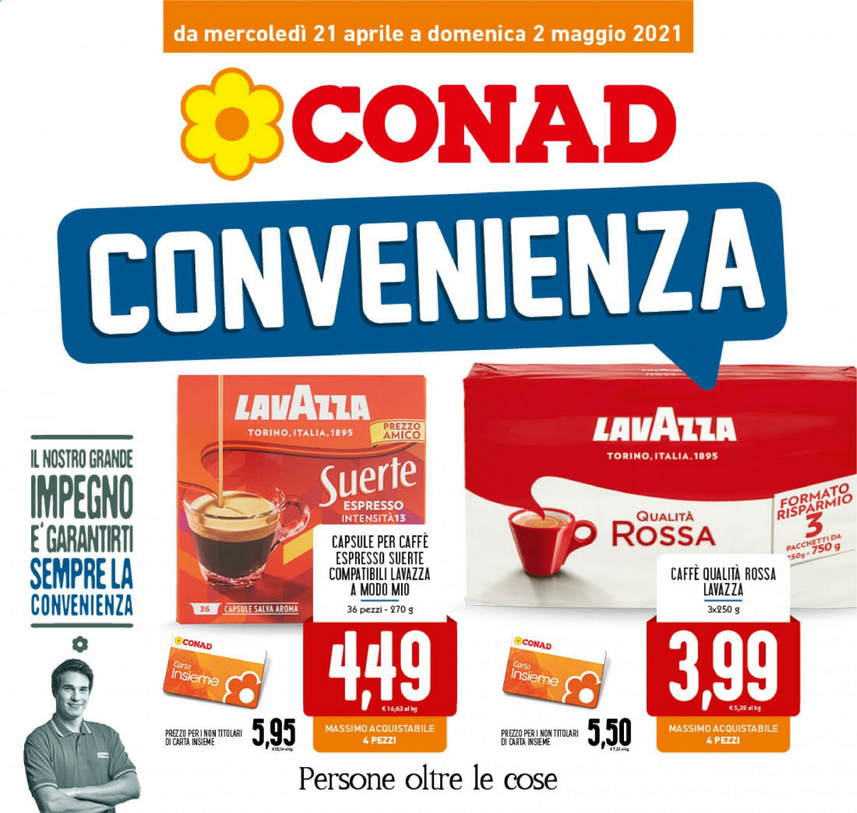 thumbnail - Volantino Conad - 21/4/2021 - 2/5/2021 - Prodotti in offerta - Lavazza, caffè espresso. Pagina 1.