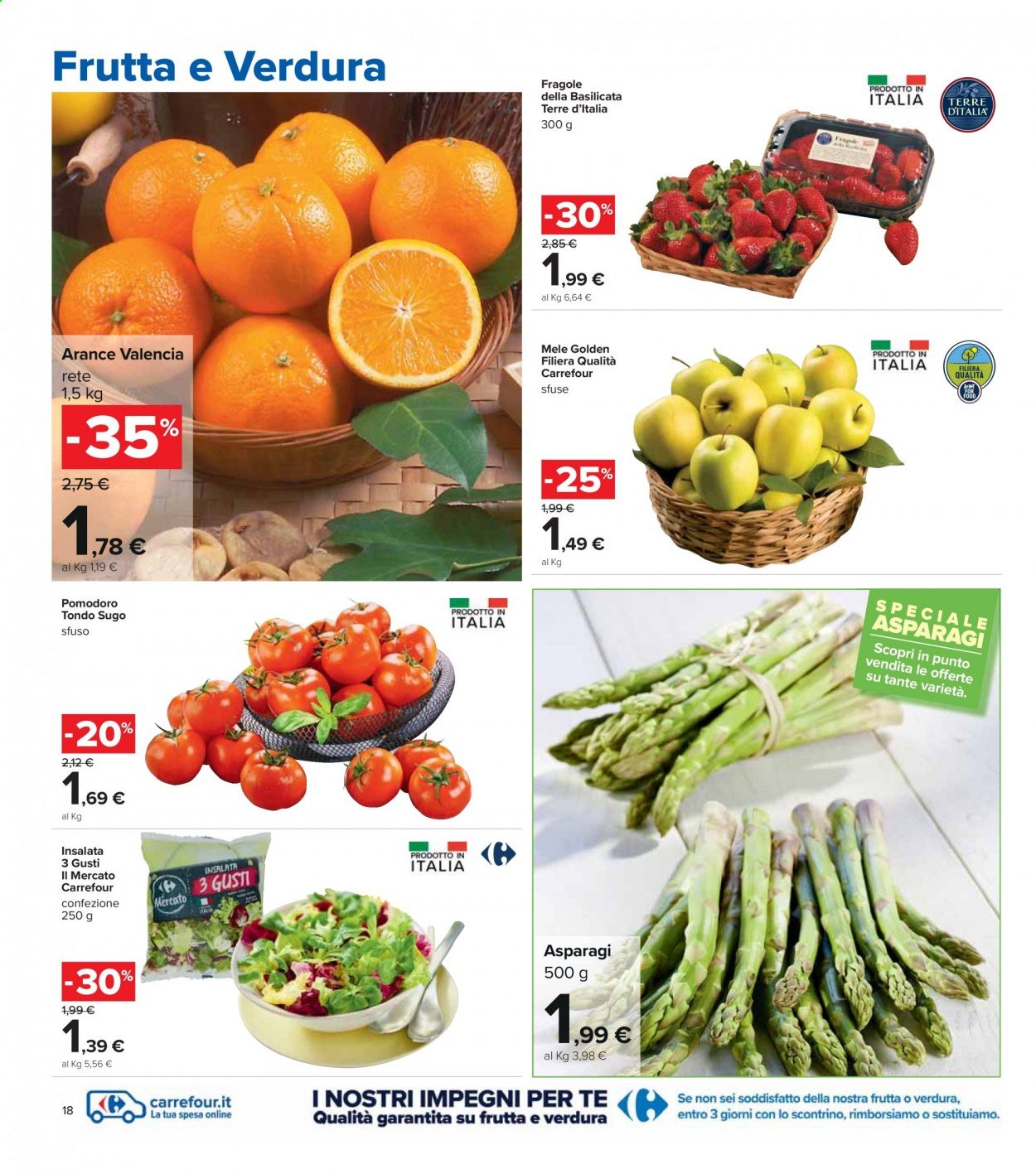Volantino Carrefour - 22/4/2021 - 5/5/2021 - Prodotti in offerta - asparagi, mele, arance, fragole, sugo, Terre d'Italia. Pagina 18.