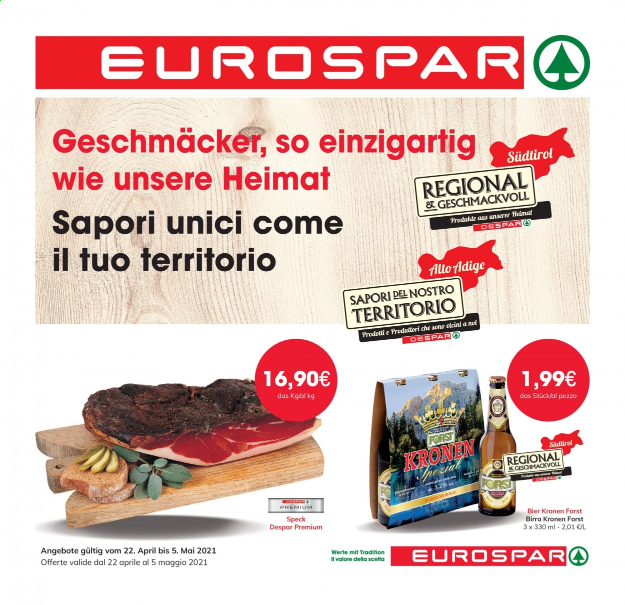 Leták Eurospar - 22.4.2021 - 5.5.2021. Strana 1