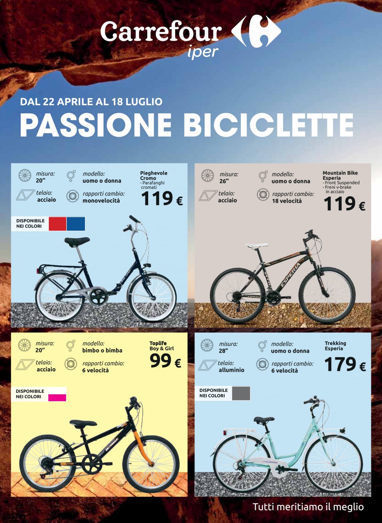Volantino Carrefour - 22/4/2021 - 18/7/2021 - Prodotti in offerta - telaio, bicicletta. Pagina 1.