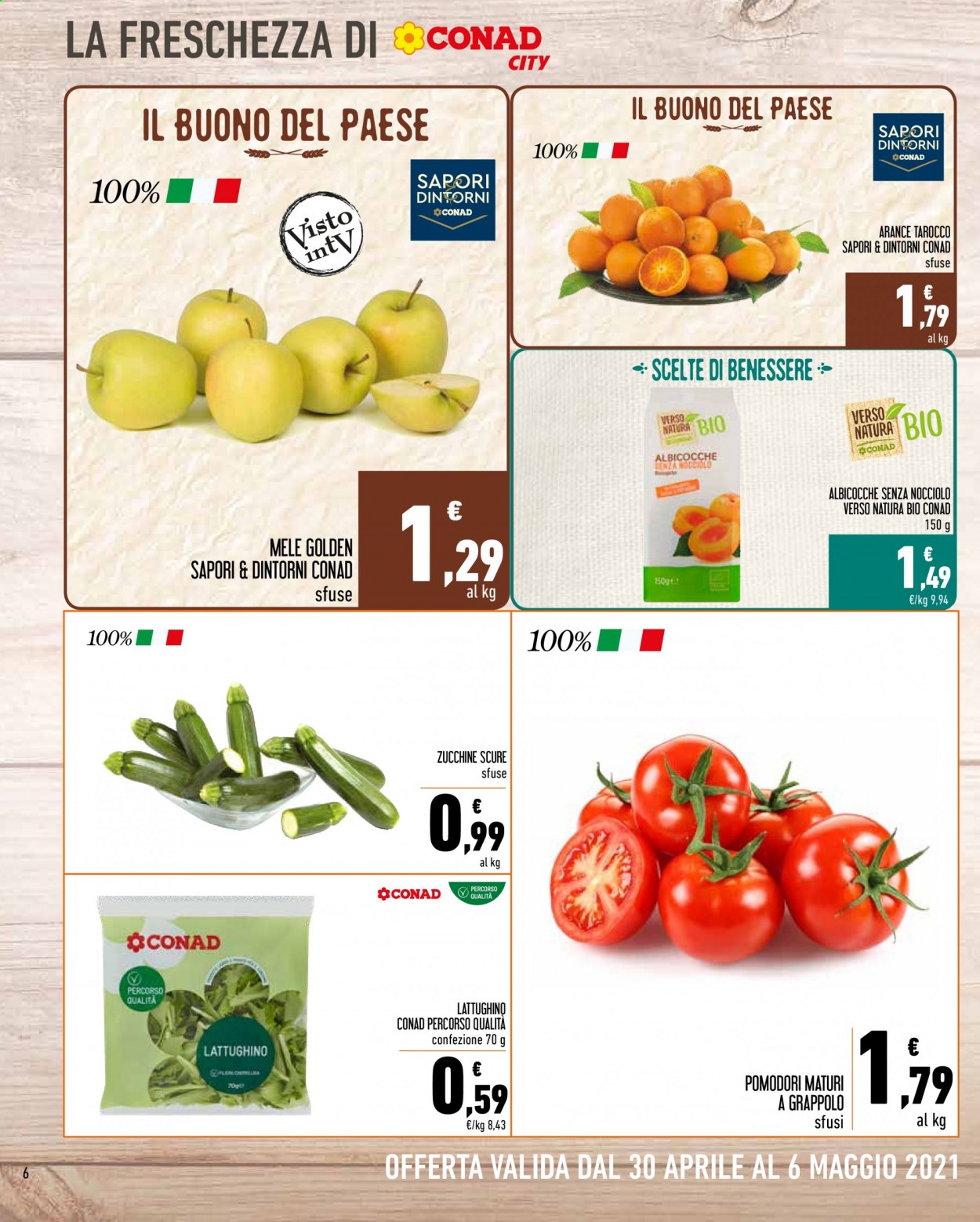 thumbnail - Volantino Conad - 30/4/2021 - 6/5/2021 - Prodotti in offerta - zucchine, pomodori, mele, albicocche, arance. Pagina 6.