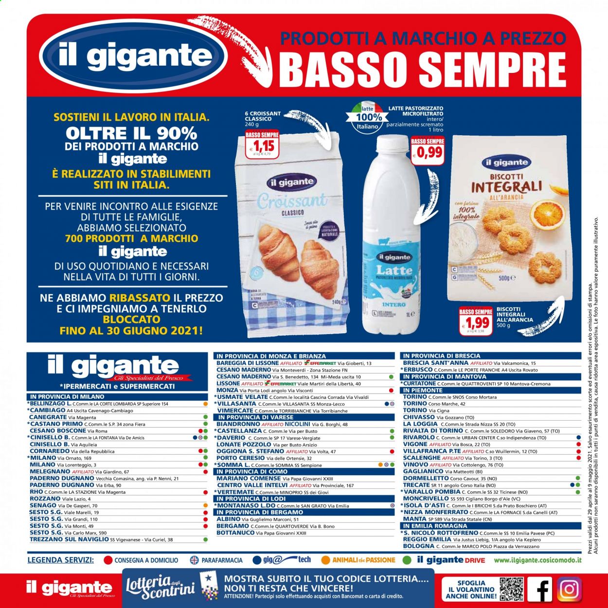 thumbnail - Volantino Il Gigante - 29/4/2021 - 9/5/2021 - Prodotti in offerta - croissant, latte, biscotti, biscotti cereali, Sant'Anna. Pagina 28.