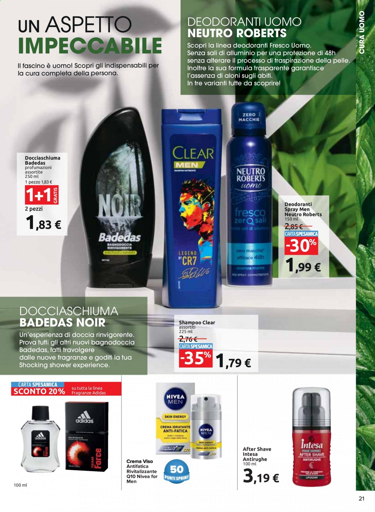 Volantino Carrefour - 5/5/2021 - 23/5/2021 - Prodotti in offerta - Adidas, Nivea, docciaschiuma, shampoo, Nivea Men, crema idratante, crema viso, deodorante, doccia. Pagina 21.