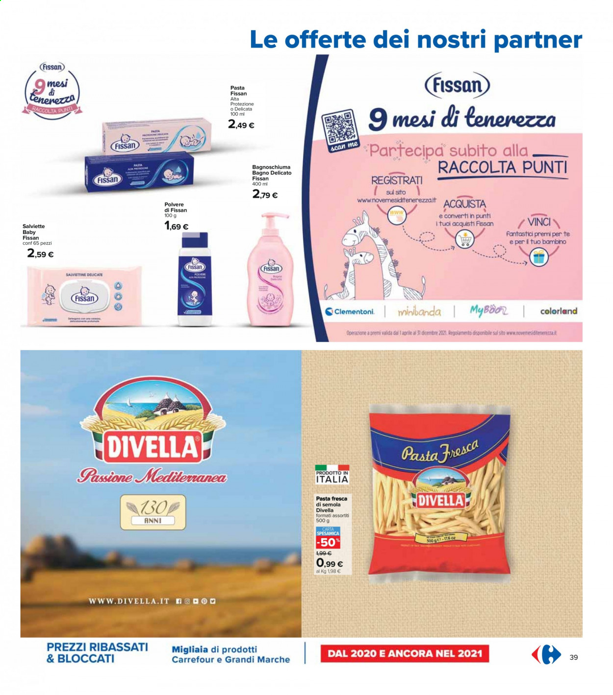 thumbnail - Volantino Carrefour - 6/5/2021 - 19/5/2021 - Prodotti in offerta - Divella, pasta fresca, baby talco, bagnoschiuma. Pagina 39.