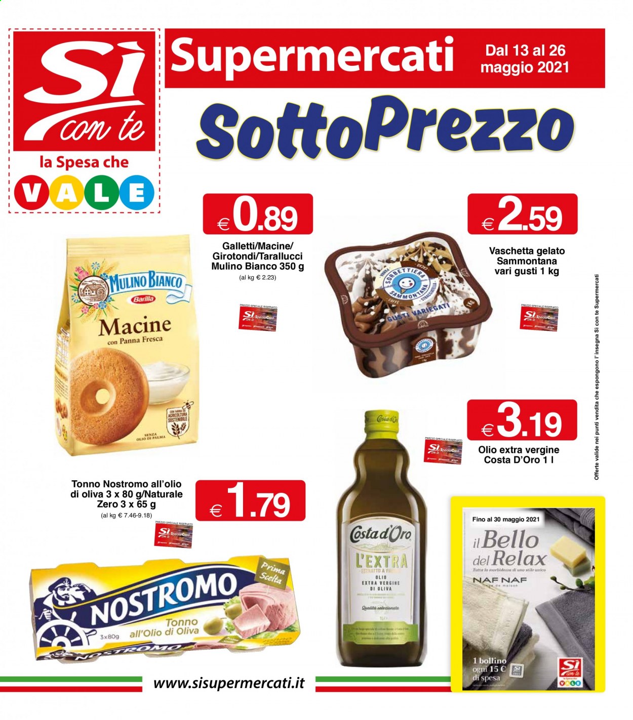 thumbnail - Volantino Si con te Supermercati - 13/5/2021 - 26/5/2021 - Prodotti in offerta - Mulino Bianco, tonno, gelato, Sammontana, Barilla, tonno sott'olio, Nostromo. Pagina 1.