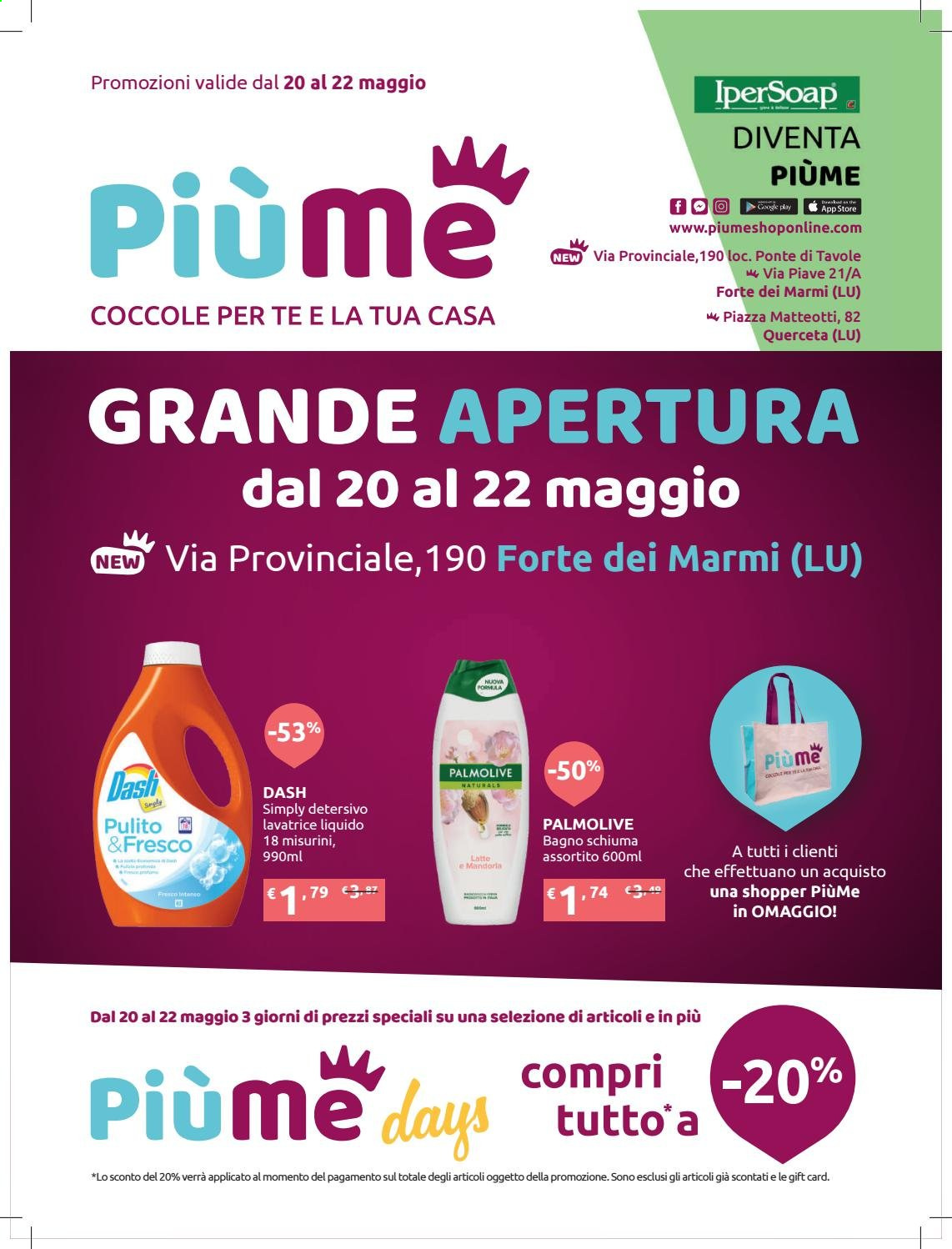 thumbnail - Volantino IperSoap - 20/5/2021 - 22/5/2021 - Prodotti in offerta - detersivo per lavatrice, detersivo liquido per lavatrice, Dash, Palmolive, bagnoschiuma. Pagina 1.
