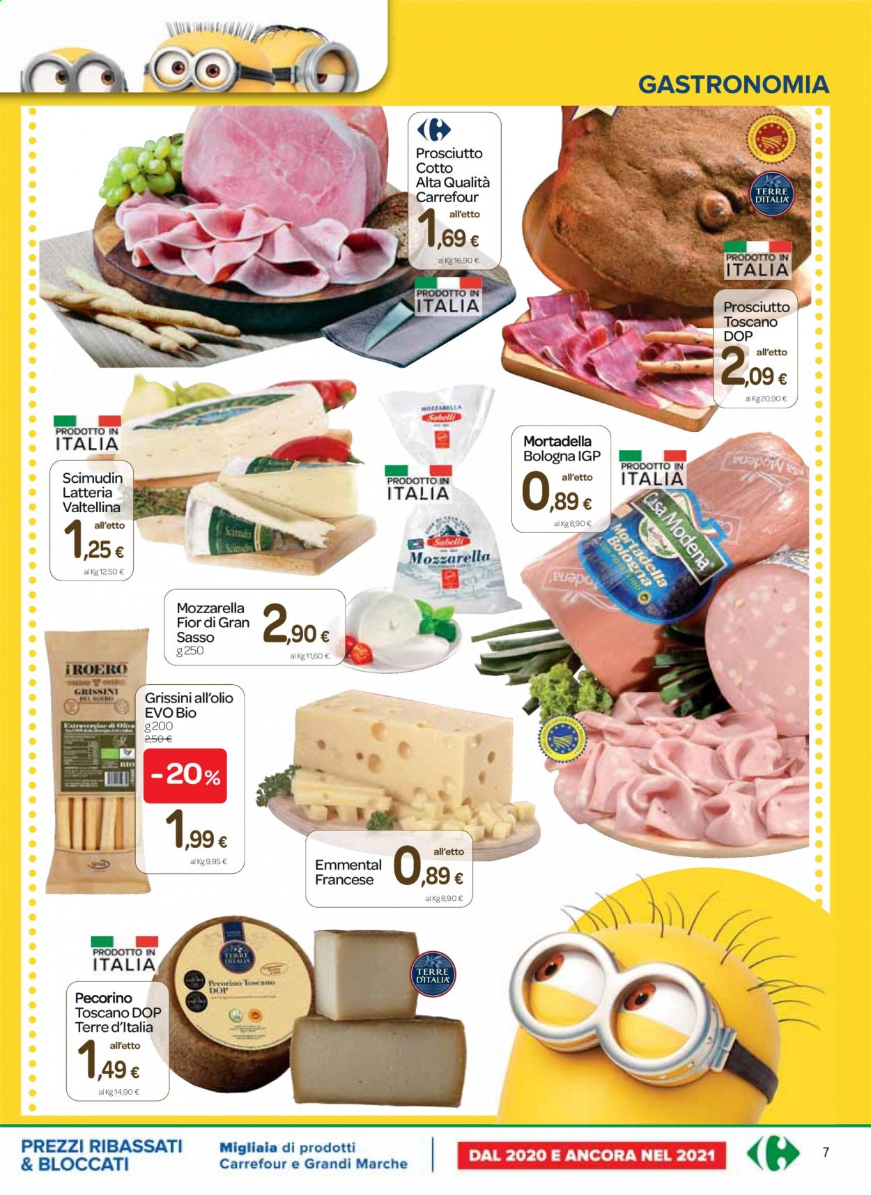 thumbnail - Volantino Carrefour - 20/5/2021 - 1/6/2021 - Prodotti in offerta - prosciutto, prosciutto cotto, mortadella, formaggio, mozzarella, emmental, pecorino, Pecorino Toscano, Terre d'Italia, grissini. Pagina 7.