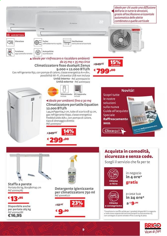 thumbnail - Volantino Bricocenter - 27/5/2021 - 20/6/2021 - Prodotti in offerta - Ariston, detergente, igienizzante, climatizzatore. Pagina 9.