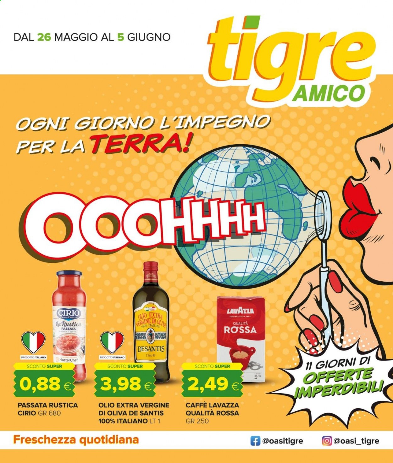 thumbnail - Volantino Tigre Amico - 26/5/2021 - 5/6/2021 - Prodotti in offerta - passata di pomodoro, Cirio, olio, olio extra vergine di oliva, caffè, Lavazza. Pagina 1.