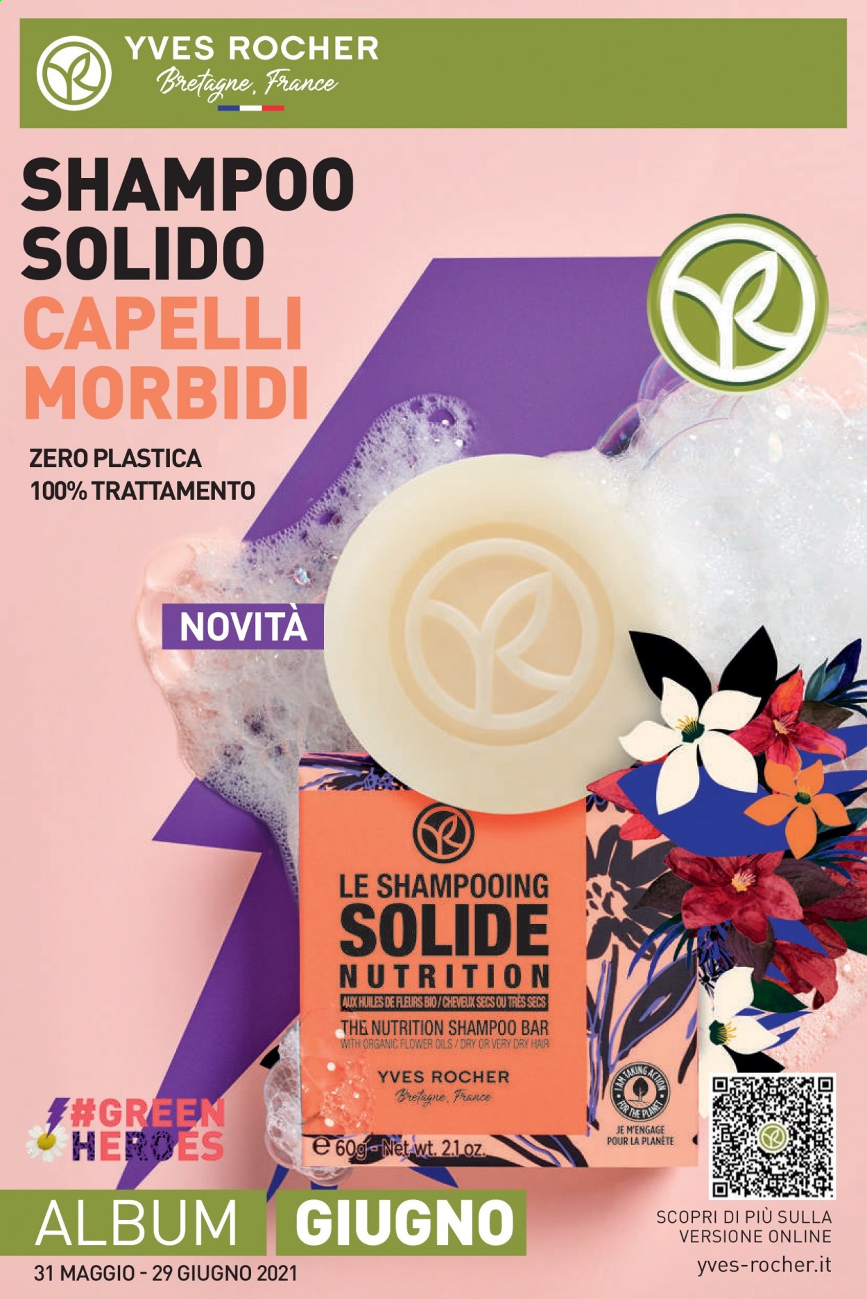 thumbnail - Volantino Yves Rocher - 31/5/2021 - 29/6/2021 - Prodotti in offerta - Yves Rocher, shampoo, shampoo solido. Pagina 1.