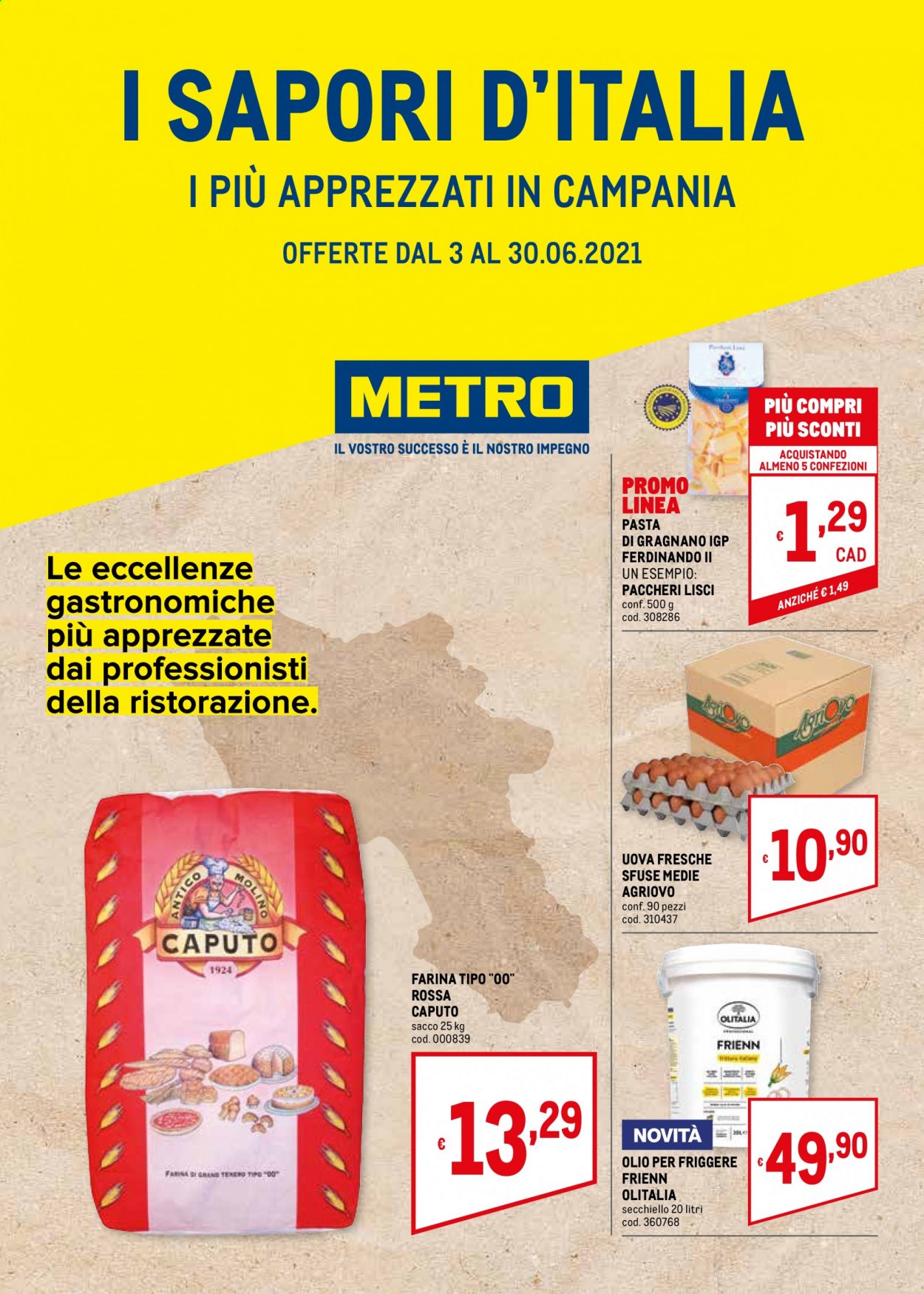 thumbnail - Volantino Metro - 3/6/2021 - 30/6/2021 - Prodotti in offerta - uova, farina, farina 00, pasta, paccheri, olio. Pagina 1.