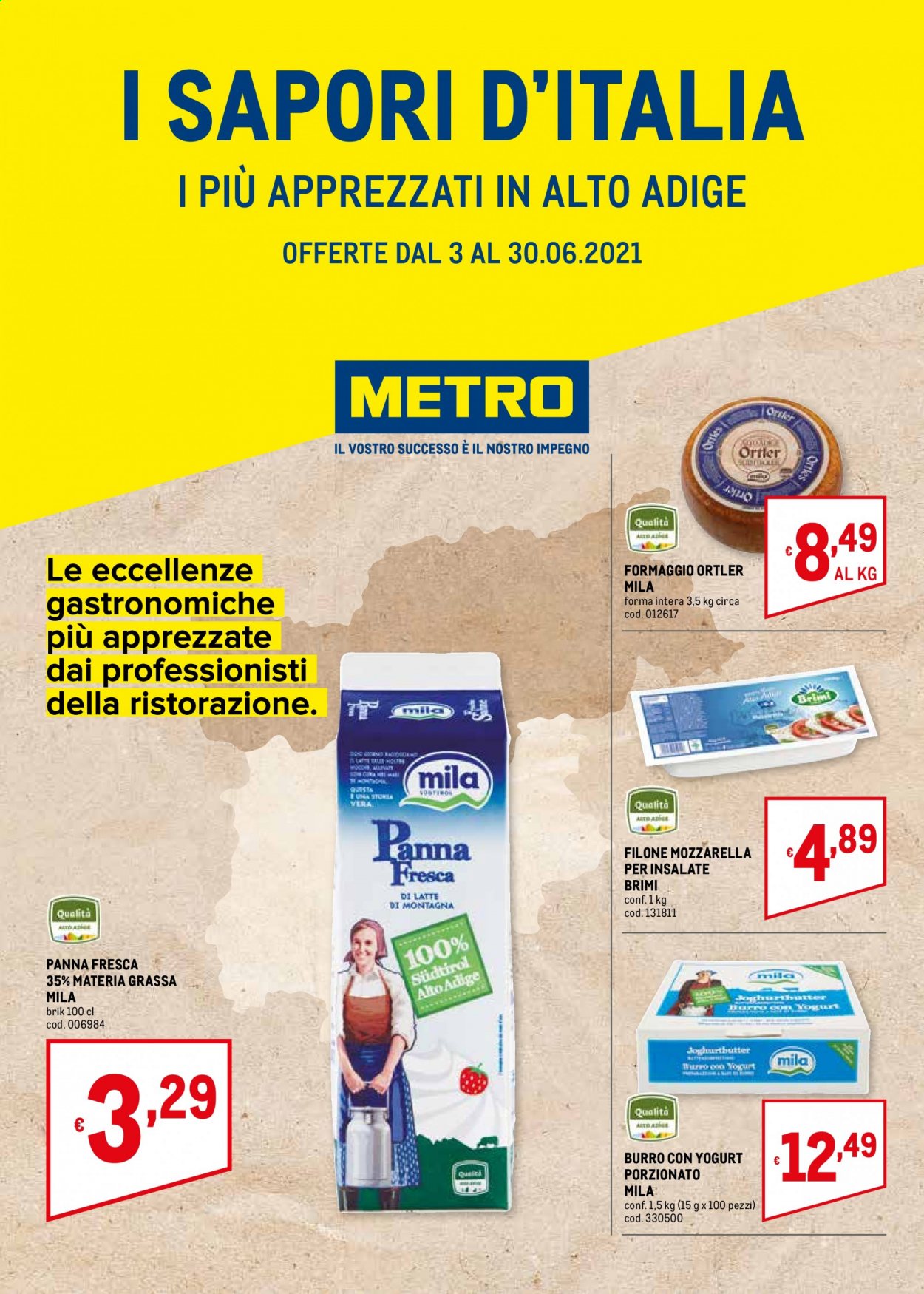 thumbnail - Volantino Metro - 3/6/2021 - 30/6/2021 - Prodotti in offerta - formaggio, mozzarella, burro, panna, panna fresca. Pagina 1.