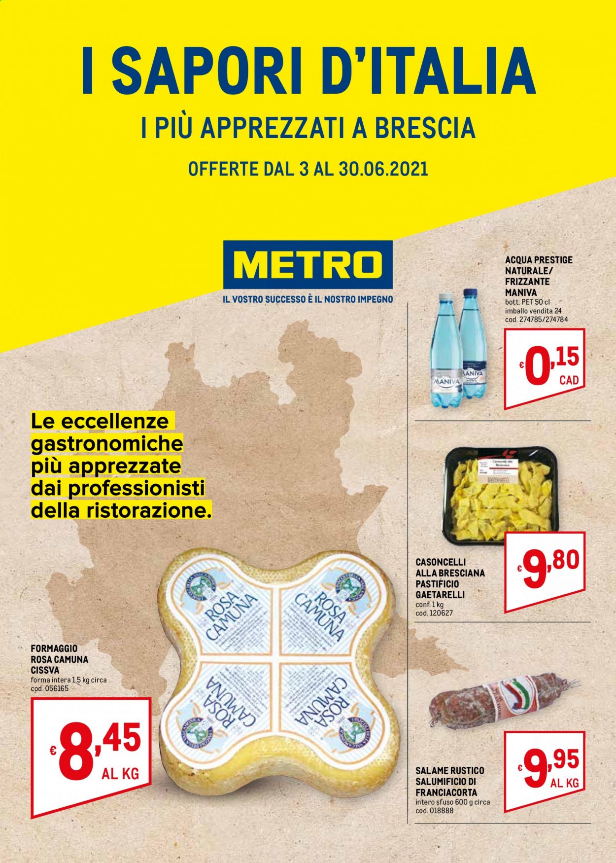 thumbnail - Volantino Metro - 3/6/2021 - 30/6/2021 - Prodotti in offerta - salame, formaggio, Maniva. Pagina 1.