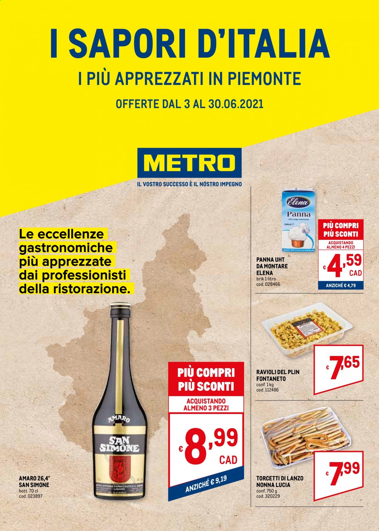 thumbnail - Volantino Metro - 3/6/2021 - 30/6/2021 - Prodotti in offerta - panna, ravioli. Pagina 1.