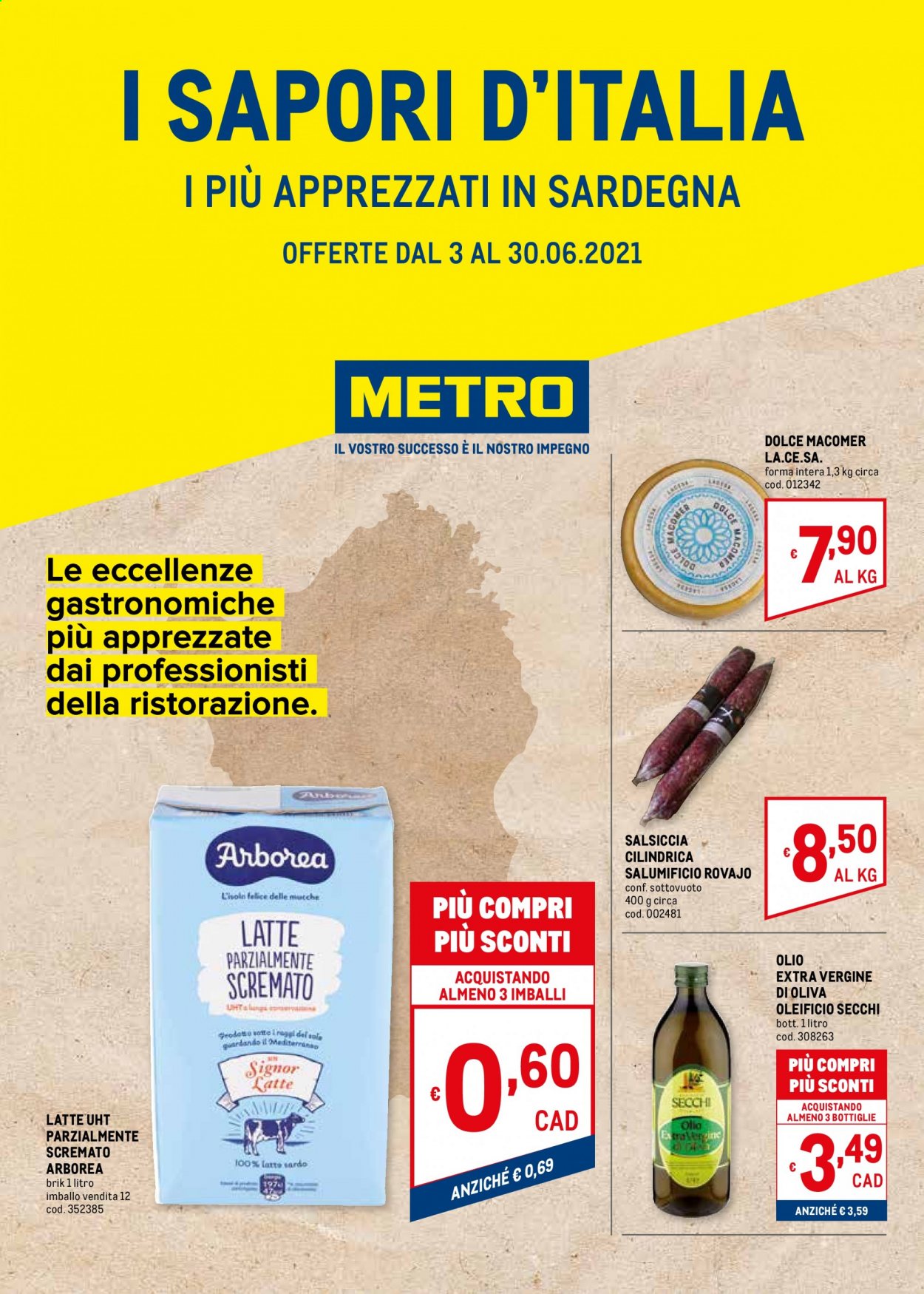 thumbnail - Volantino Metro - 3/6/2021 - 30/6/2021 - Prodotti in offerta - salsiccia, Arborea, sale, olio, olio extra vergine di oliva. Pagina 1.