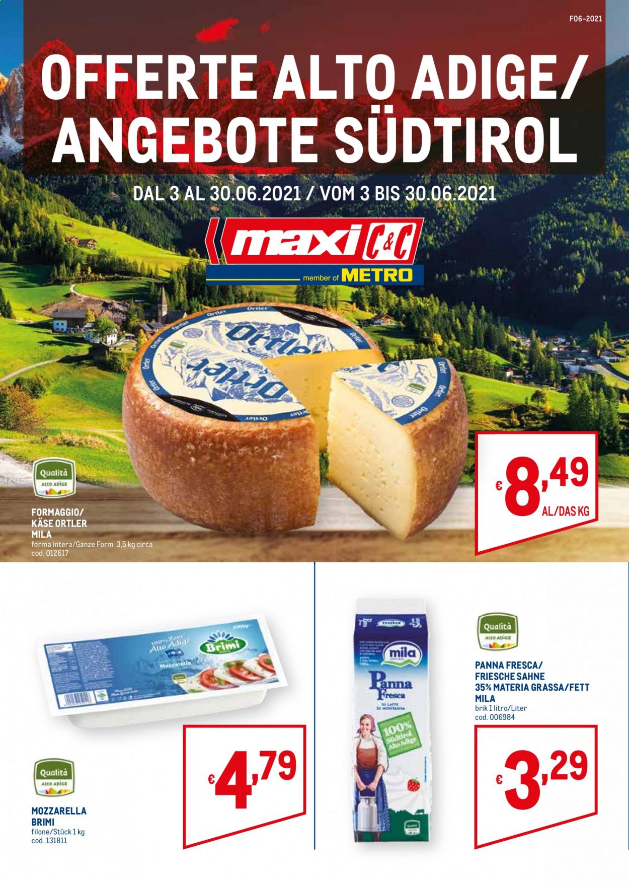 thumbnail - Volantino Metro - 3/6/2021 - 30/6/2021 - Prodotti in offerta - formaggio, mozzarella, panna, panna fresca. Pagina 1.