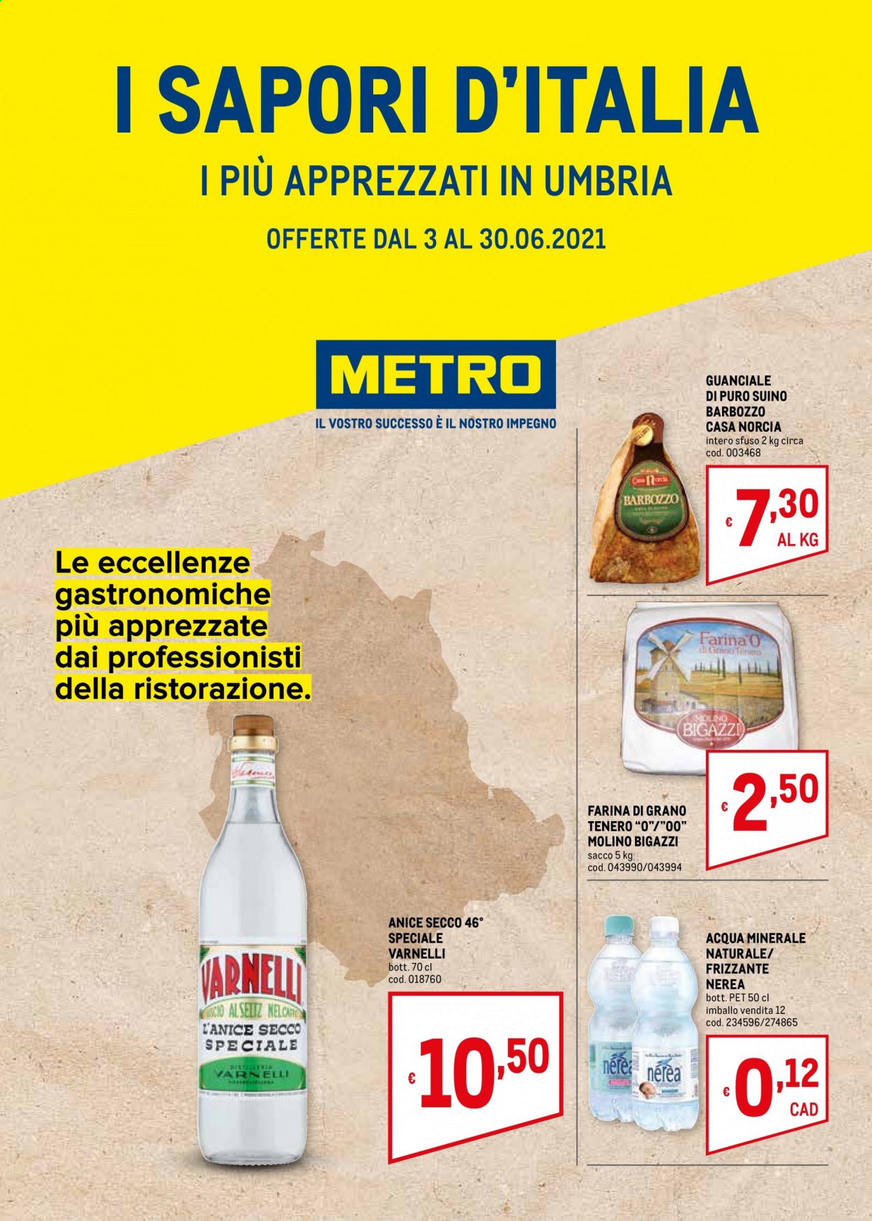 thumbnail - Volantino Metro - 3/6/2021 - 30/6/2021 - Prodotti in offerta - suino, guanciale, farina, acqua minerale. Pagina 1.