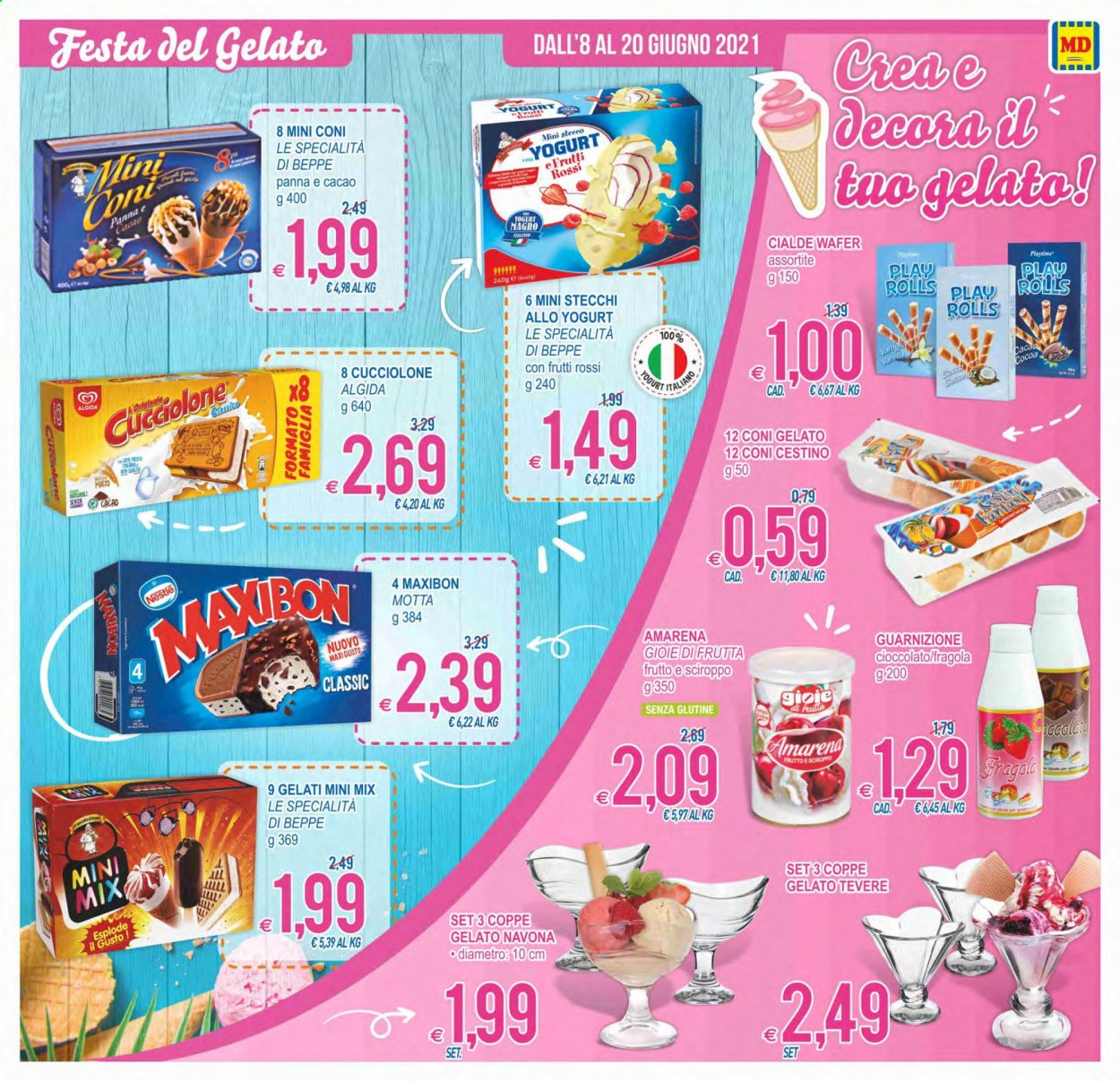 thumbnail - Volantino MD Discount - 8/6/2021 - 20/6/2021 - Prodotti in offerta - Motta, Algida, gelato su stecco, Maxibon, wafer, Nestlé, guarnizione, cestino. Pagina 3.