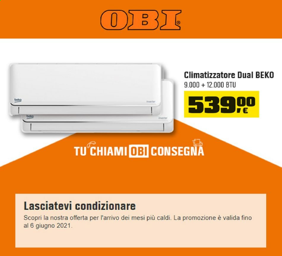 thumbnail - Volantino OBI - 5/6/2021 - 6/6/2021 - Prodotti in offerta - Beko, climatizzatore. Pagina 1.