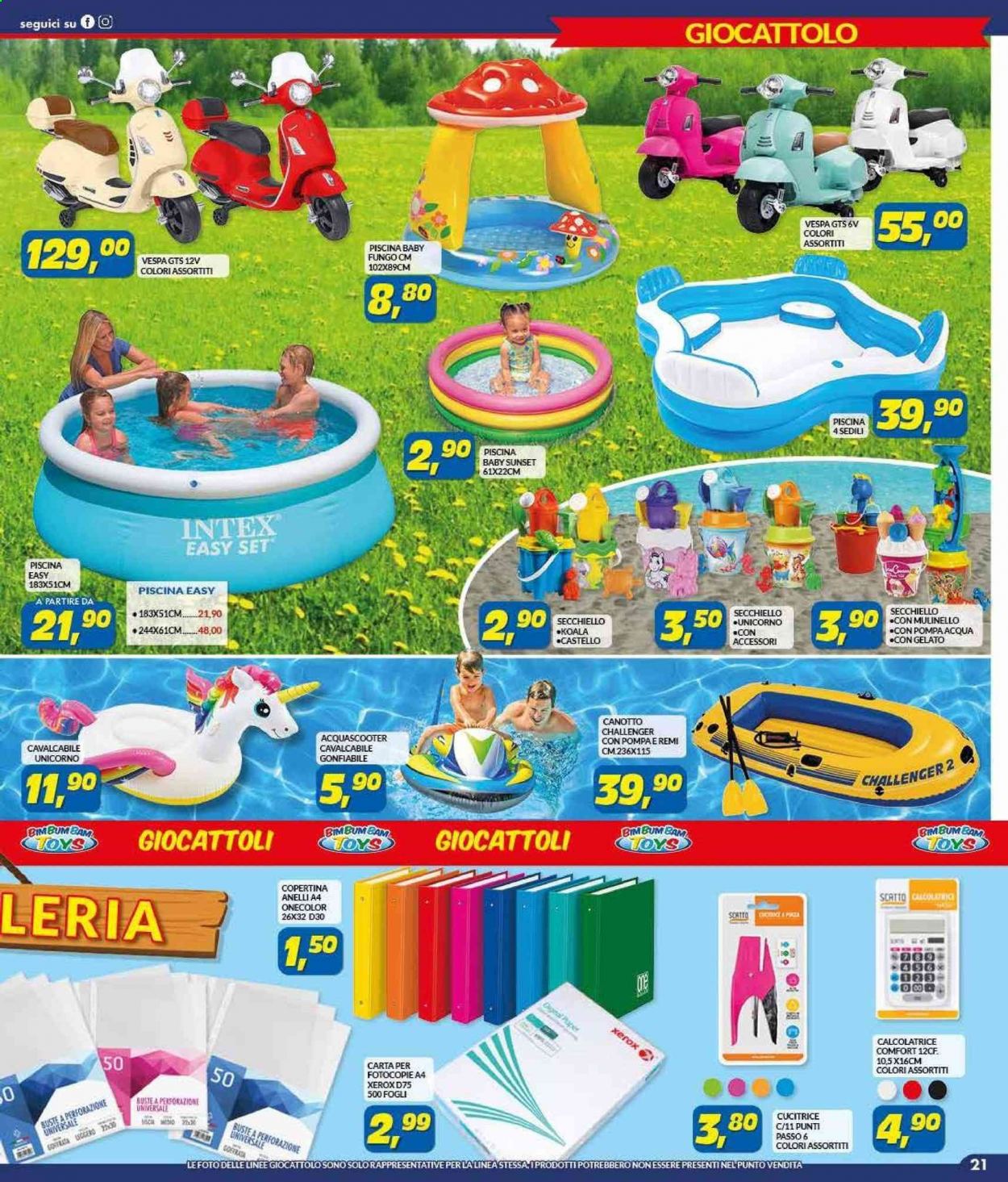 thumbnail - Volantino Risparmio Casa - 9/6/2021 - 27/6/2021 - Prodotti in offerta - carta fotocopie, unicorno, giocattoli, salvagente unicorno, piscina. Pagina 21.