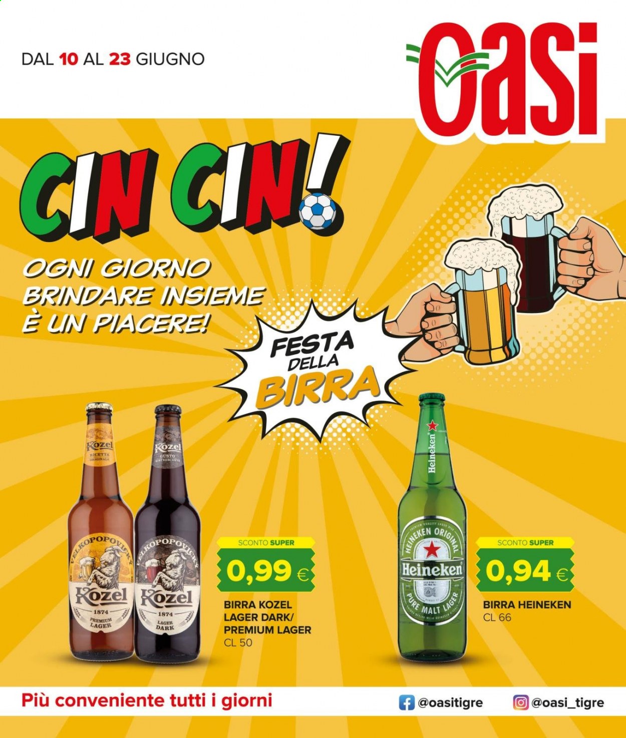 thumbnail - Volantino Oasi - 10/6/2021 - 23/6/2021 - Prodotti in offerta - Heineken, birra tipo lager, Kozel. Pagina 1.