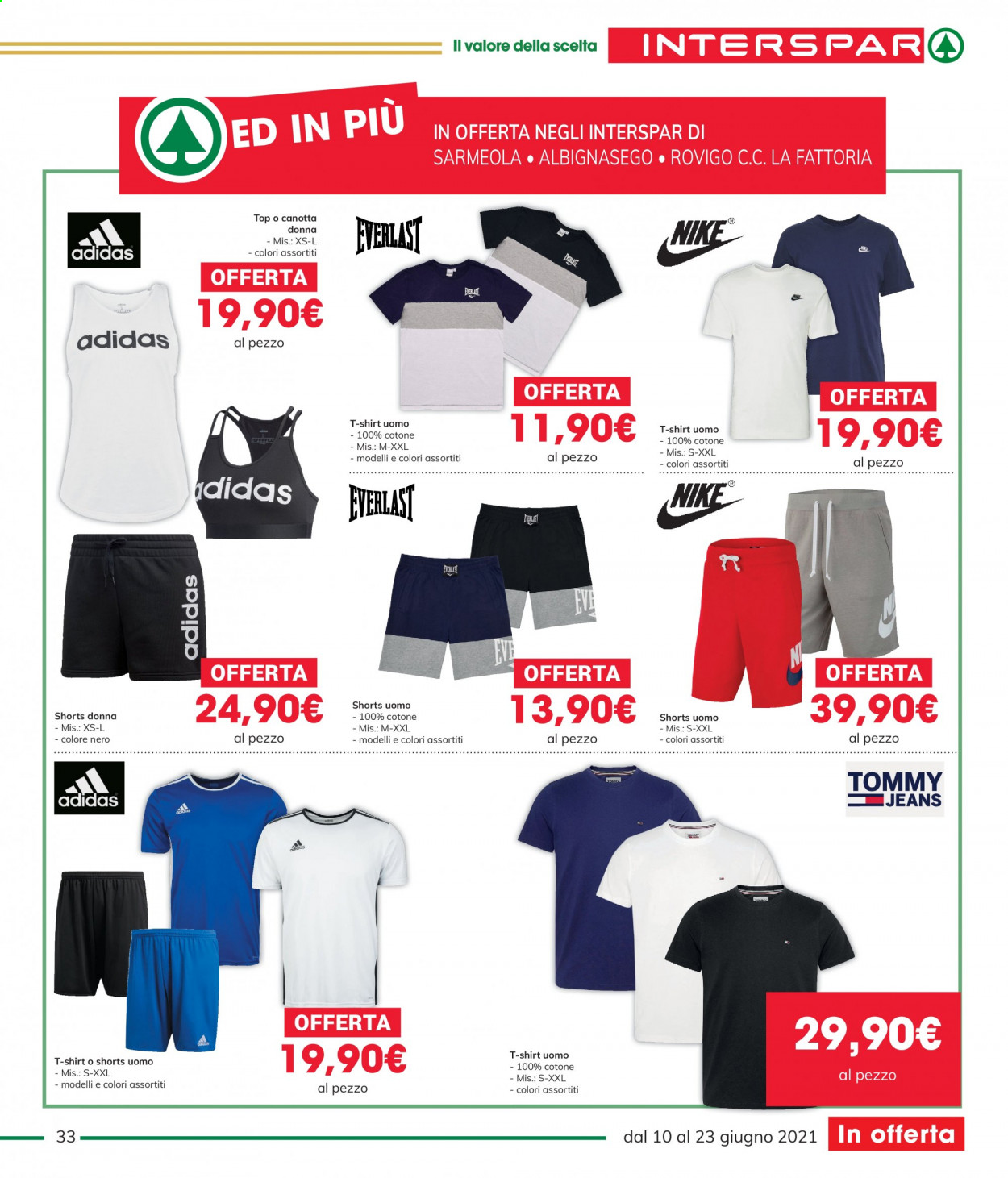 thumbnail - Volantino Interspar - 10/6/2021 - 23/6/2021 - Prodotti in offerta - Adidas, Nike, La Fattoria, jeans, t-shirt. Pagina 33.