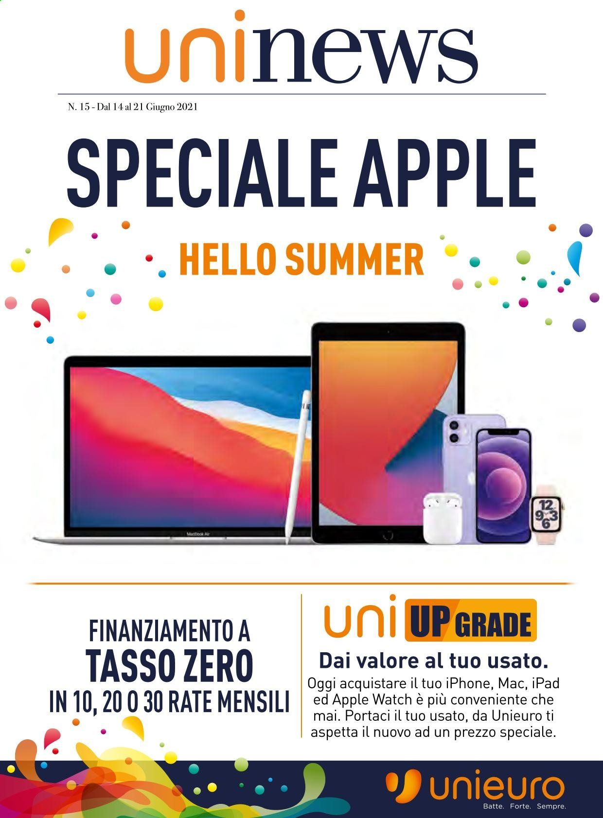 thumbnail - Volantino Unieuro - 14/6/2021 - 21/6/2021 - Prodotti in offerta - iPad, iPhone, Apple Watch. Pagina 1.