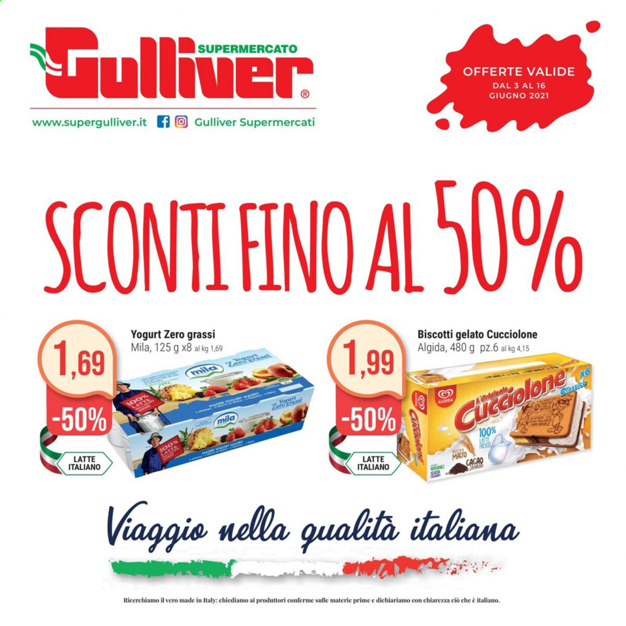 thumbnail - Volantino Gulliver - 3/6/2021 - 16/6/2021 - Prodotti in offerta - yogurt, gelato, Algida. Pagina 1.