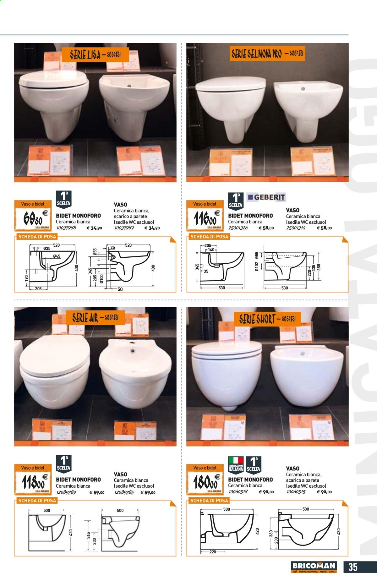 Volantino Bricoman - 24/6/2021 - 28/7/2021 - Prodotti in offerta - bidet monoforo, sedile WC, vaso, bidet, vaso in ceramica. Pagina 35.