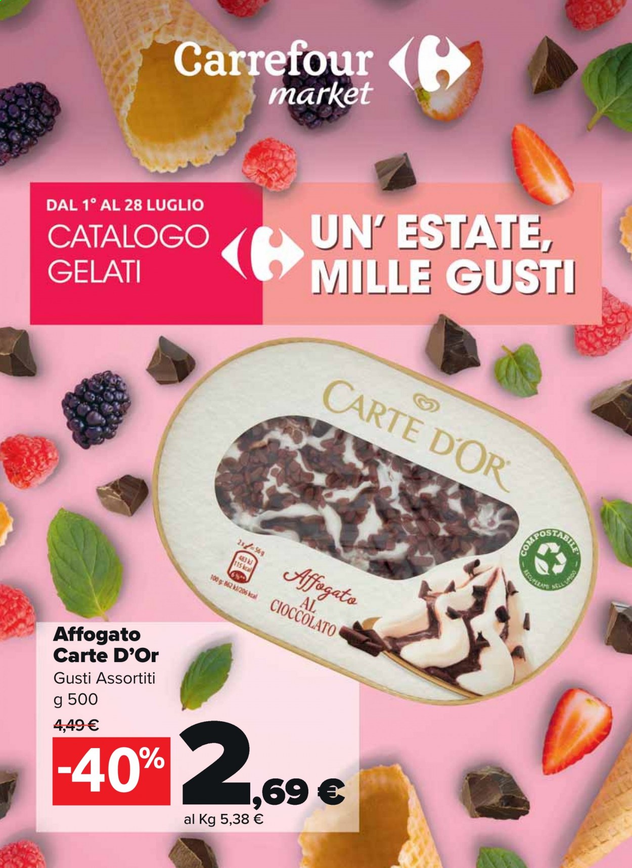 thumbnail - Volantino Carrefour - 1/7/2021 - 28/7/2021 - Prodotti in offerta - Carte d'Or, gelato. Pagina 1.