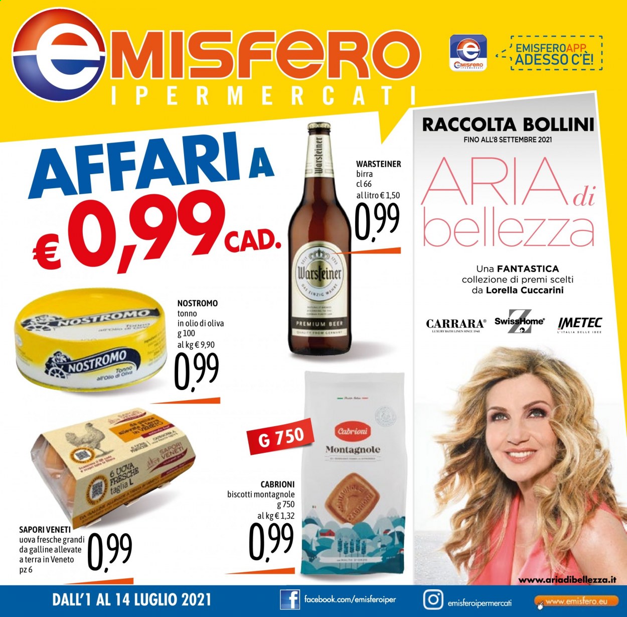 thumbnail - Volantino Emisfero - 1/7/2021 - 14/7/2021 - Prodotti in offerta - birra, Warsteiner, tonno, uova, biscotti, Nostromo, Imetec. Pagina 1.