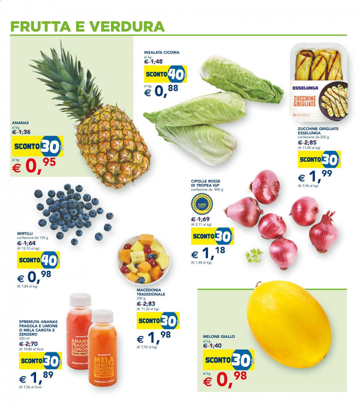 thumbnail - Volantino Esselunga - 1/7/2021 - 14/7/2021 - Prodotti in offerta - cicoria, cipolla, cipolla di tropea, zucchine, melone, mirtilli, melone giallo, zucchine grigliate, spremuta. Pagina 16.