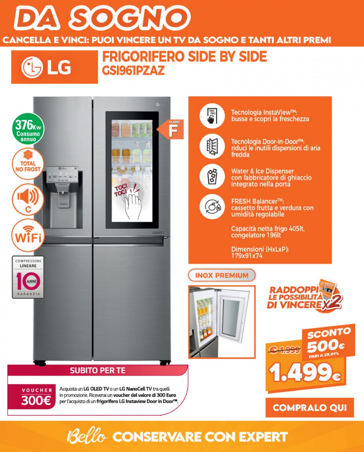 thumbnail - Volantino Expert - 5/7/2021 - 22/7/2021 - Prodotti in offerta - LG, televisore, frigorifero, frigorifero due porte, congelatore, fabbricatore di ghiaccio. Pagina 32.