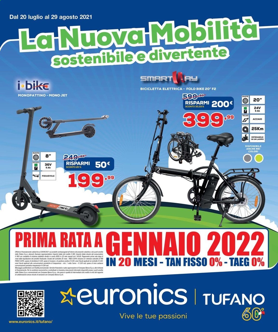 thumbnail - Volantino Euronics - 20/7/2021 - 29/8/2021 - Prodotti in offerta - monopattino, bici elettrica. Pagina 1.